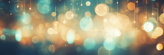 Abstract background of blurred colorful lights bokeh circles. Panoramic
