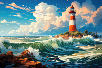 Lighthouse on the ocean coastline