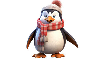 3D Cartoon Charm Winter Penguin on transparent background