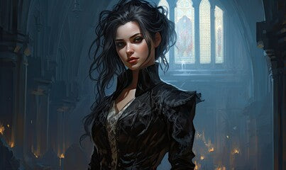 In a realm of imagination, a cute goth woman comes to life in a portrait.