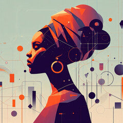 2d flyleaf illustration, simple graphics, lots of detail, beautiful image, African-American girl, stylish modern portrait, modern artwork. Generative AI.