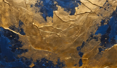 abstract oil painting, large strokes of gold and royal blue paint