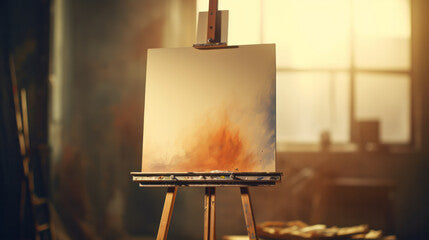 A beautiful artwork displayed on an easel with natural light streaming through a window