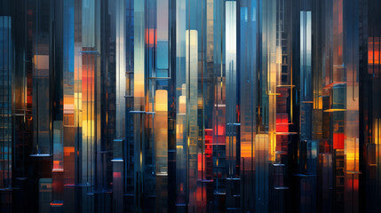 "Cityscape" - an abstract representation of a vibrant city at nighttime
