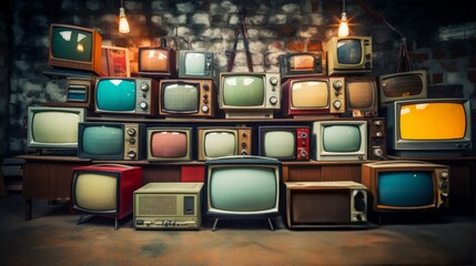 A border of retro televisions and antennas