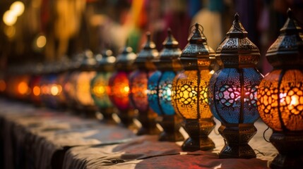 A border of intricate Moroccan lanterns and lamps