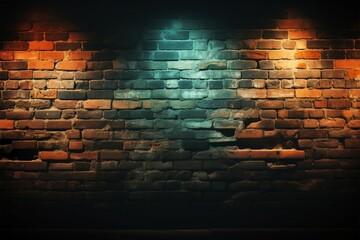 A grunge brick wall with textured effect and contemporary illumination