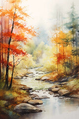 Watercolor pastel outdoor landscape country road background poster decoration painting
