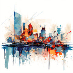 Abstract Grungy City Skyline: A Painted Illustration