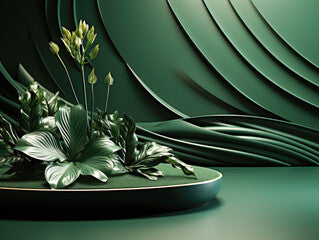 3D render of luxury leaf shadows on a blank green natural background.