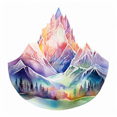 Art Deco Mountain: Elegant Watercolor Vector Illustration with Intricate Details