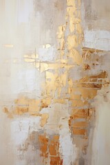 Abstract Elegance: A Beige Textured Painting with Graceful Gold Brushstrokes - An Artistic Masterpiece Blending Creative Brushwork and Visual Expression.