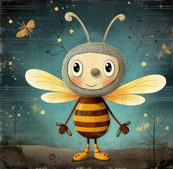 a cartoon of a cute bee and the moon