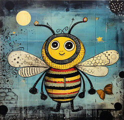 a cartoon of a cute bee and the moon
