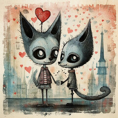 a cartoon of a cute fox in love