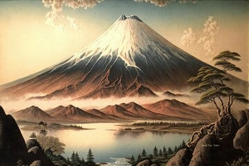 AI generated illustration of A vibrant oil painting of Mountain Fuji