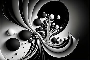 3D-rendered spheres and curved particles create a modern grayscale background