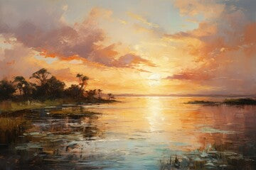 Impressionist Lakeside Sunset