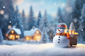 A charming snowman with a carrot nose, perfect for a Christmas card.