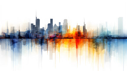 colored abstract city skyline with reflection - modern digital painting - generative AI